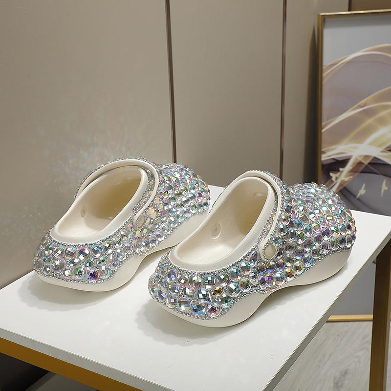 FoamFam Full Rhinestone Platform Clogs for Women Sparkly Chunky Thick Sole Clogs with Light Luxury Bling  All-Over Crystal Bedazzled Shoes Handmade Custom Glitter Clog