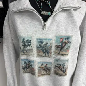 ‘Rodeo stamps’ quarter zip western sweatshirt(button up not included) Classy Statement Everyday Fashion
