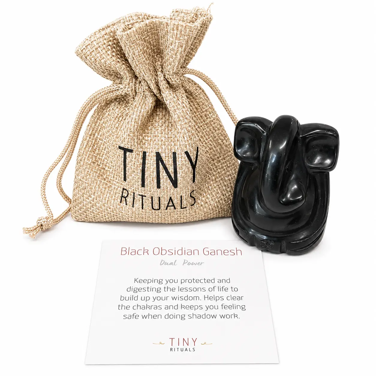 TINY RiTUALS Black Obsidian Ganesh, Therapeutic Soothing Natural Crystal Decorations, Jewelry Accessories & Derivatives