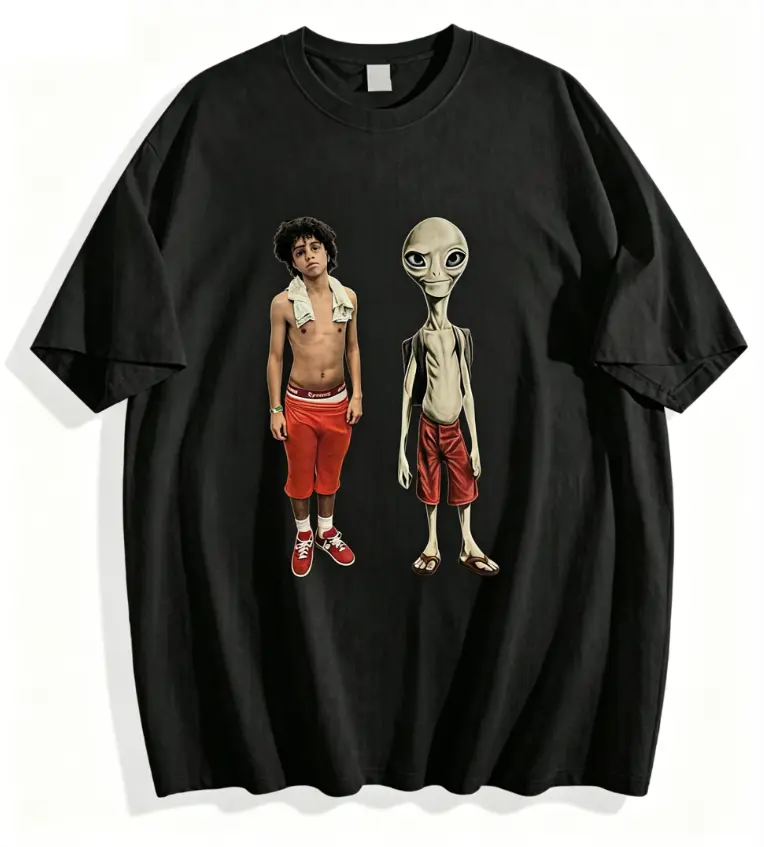 Women's Cotton T-Shirt with Funny Alien Meme Graphic, Casual Short-Sleeve Soft Round Neck Viral Top