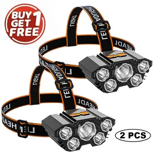 2-Pack USB-Rechargeable Headlamps — Features 3 adjustable LED modes, waterproof design, and hard hat compatibility，Hands-free adjustable headlight offers powerful illumination for outdoor adventures like camping, hiking, and night runs