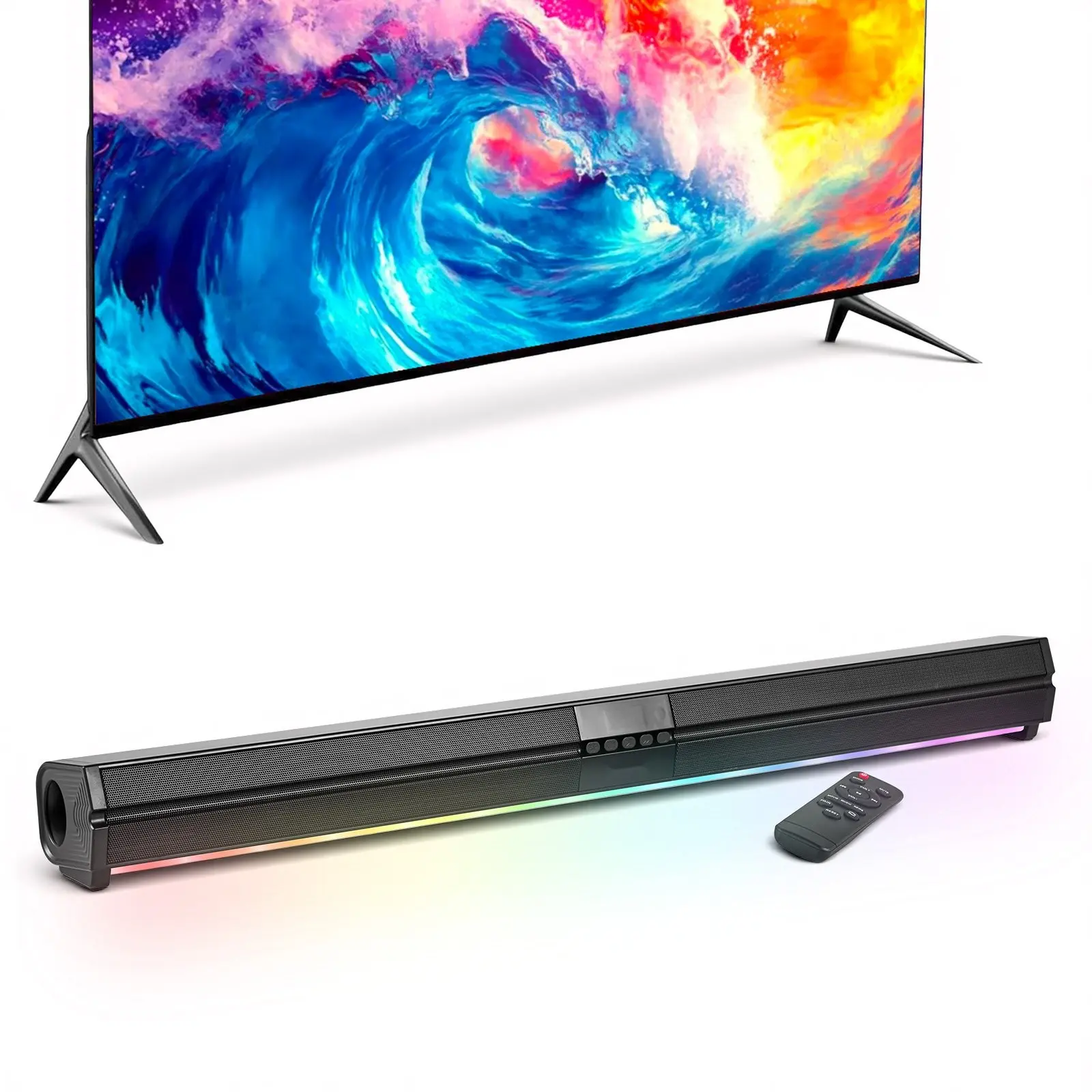 Sound Bar For Smart TV, 2.0 Channel, 32-Inch Compact Sound Bar TV Speakers For Projector, Bluetooth AUX Connection, Remote Control, Easy Setup, 80W Surround Sound System For PC Home Theater Audio