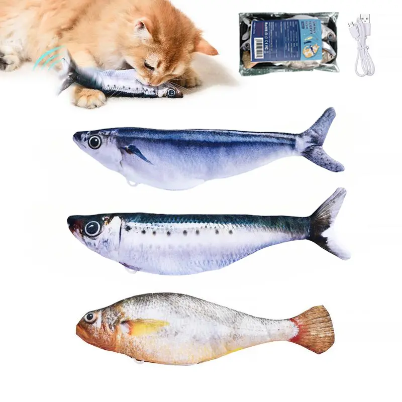 Ultra-Realistic Flopping Fish Cat Toys 3 Pack, Interactive Cat toys for All Breeds, Tap-Activated 3 Flapping Mode, Sardine/Saury/Yellow Croaker, 7.1 Inches, with Catnip, Rechargeable,Interactive pet toys