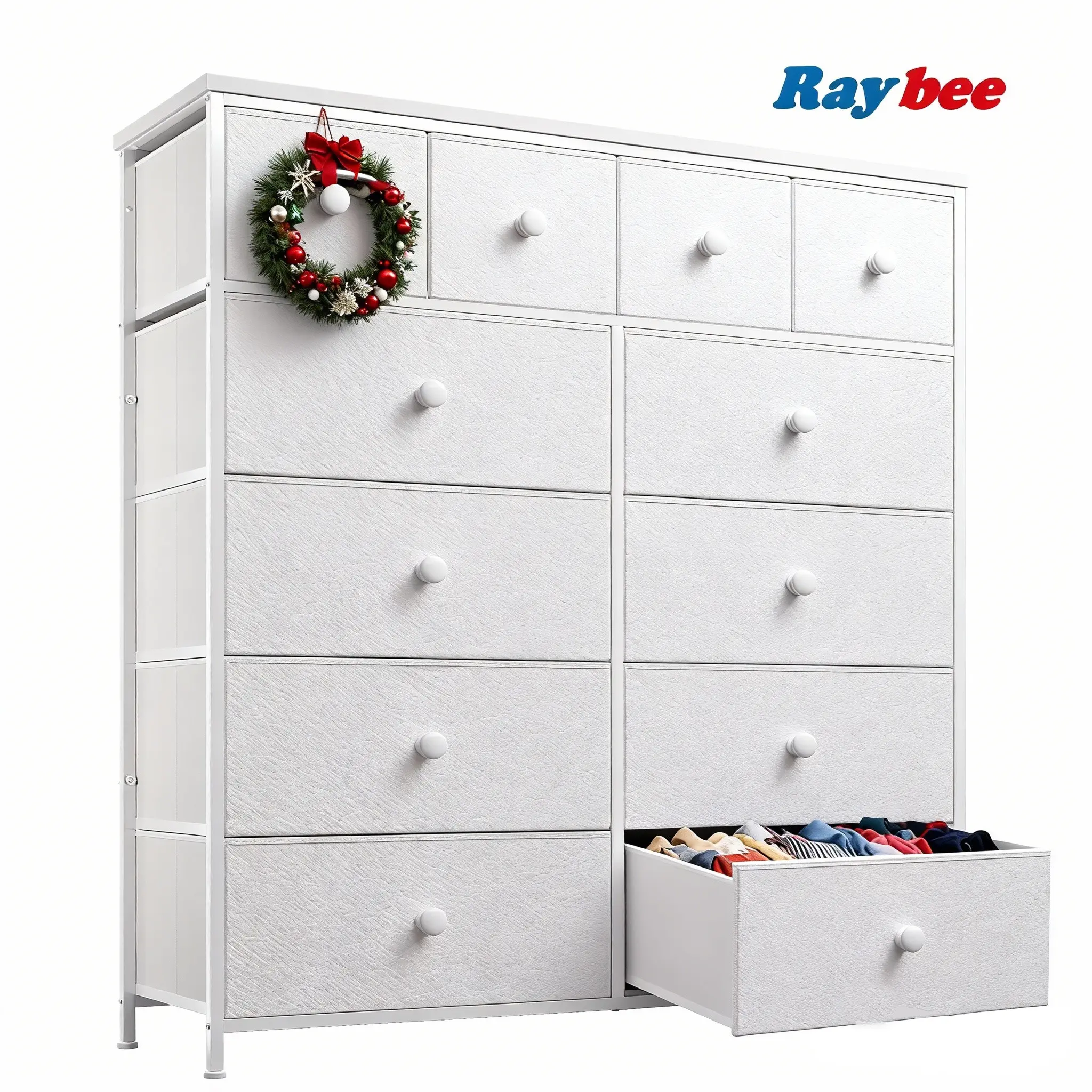 [Home Vibes】RaybeeFurniture 12 Tall Drawer Dresser for Bedroom,  Large Capacity Chest of Drawer Organizer Storage Cabinet with Metal Frame & Wood Top, Modern Fabric Storage Organizer for Women, Living Room, Entryway, Clothes, Dorm Room, Apartment