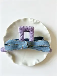 Purple & Denim Bow Claw Clip, Y2K Aesthetic Hair Jaw Clip for Women