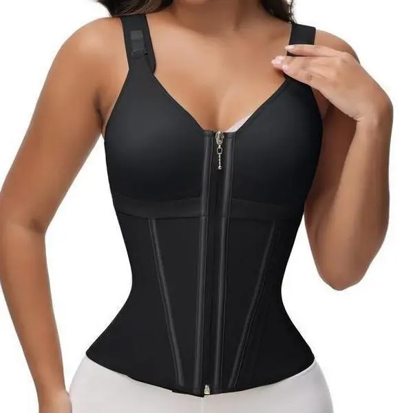 Fajas Colombianas Shapewear for Women with Bra Tummy Control Waist Trainer Body Shape Girdle Adjustable Shoulder Strap Reverse Zipper Double Layer High Compression Customized body shapewear waist trainer body shape Vneck Minimalist Womenswear Basic