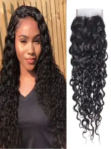 Water wave curly Human hair,Water Wave 4x4 Lace Closure Brazilian Human Hair, 100% Unprocessed Brazilian Human Hair Lace Closure Hair Natural Color,Suitable for various occasions