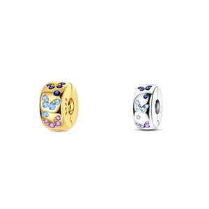 MULA 925 Silver-plated and 18K Gold Plated Colorful Butterfly Clip Pendant with Sparkling CZ - Compatible with Pandora Bracelets - Great Spring/Summer Gift for Women, Mom, Daughter, Best Friend
