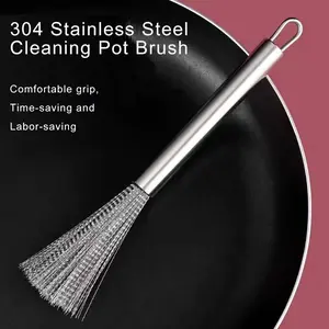 1pc Stainless Steel Cleaning Brush - Comfort Grip, Efficient Kitchen Scrubber With Hanging Loop - Durable Metal Pot Cleaner For No-Damage Cleaning - For Kitchen Cleaning - Perfect Gift for Housewarming & Cooking Enthusiasts