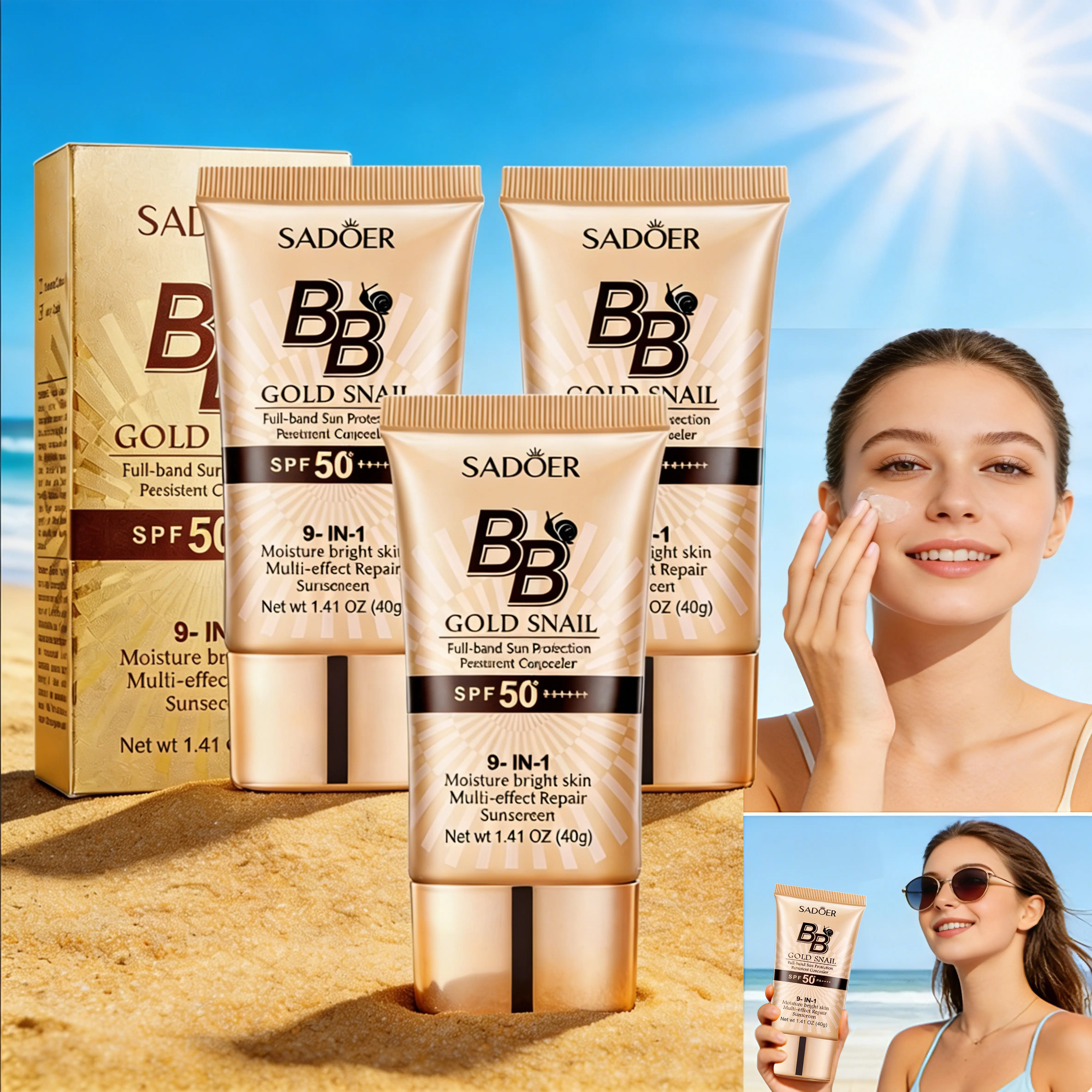 3PCS High-coverage waterproof snail BB cream- matte finish, long-lasting moisturizing and oil control, creates a natural makeup look, refreshing and non-greasy, perfect for makeup beginners Color Correcting Sunscreen Primer spf diario regalo belleza