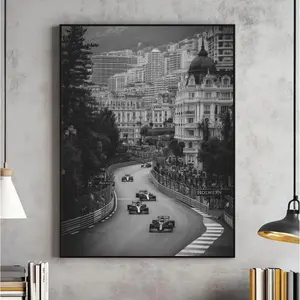 F1 Monaco Grand Prix Wall Art,Formula 1 Racing Print,Black and White F1 Print , Product without frame