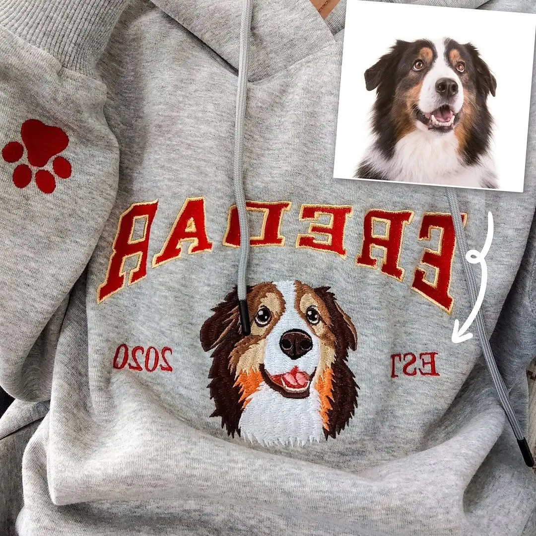 Custom Dog Face Embroidered Sweatshirt, Cat Sweatshirt, Dog Lover Sweatshirt, Personalized Pet Portrait Shirt Gift For Mom
