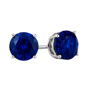 EJG Women Earrings 8mm Blue Cubic Zirconia Real 925 Sterling Silver Four Prong Nickel Free Hypoallergenic Sparkling Lightweight Everyday Party Gift for Her Holiday Trending TikTok Viral Must Have