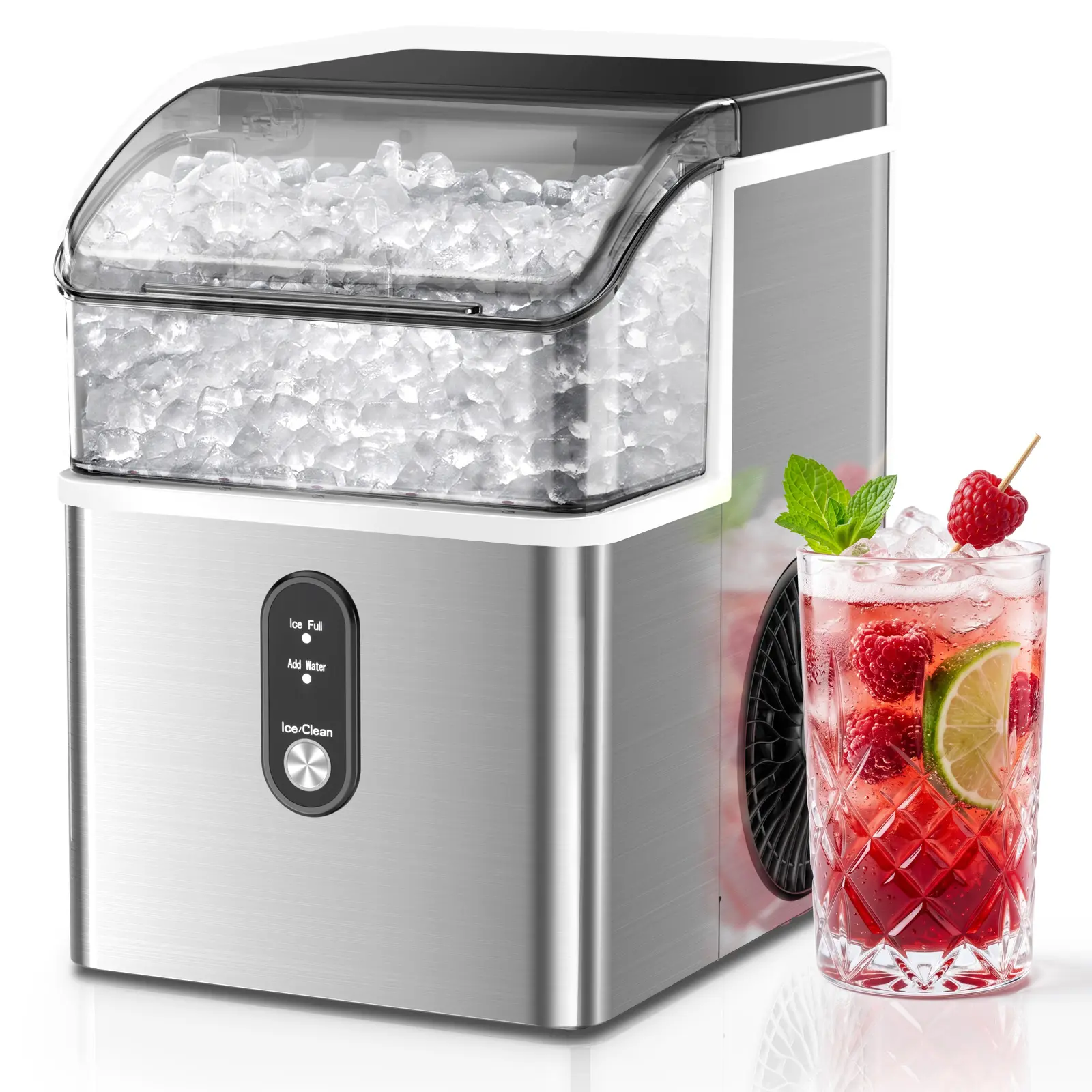 Antarctic Star Nugget Countertop Ice Maker with Soft Chewable Pellet Ice, Pebble Portable Ice Machine, 34Lbs/Day, Self-Cleaning, Sonic Ice Maker, One Button Operation, for Kitchen,Office Stainless Steel Black