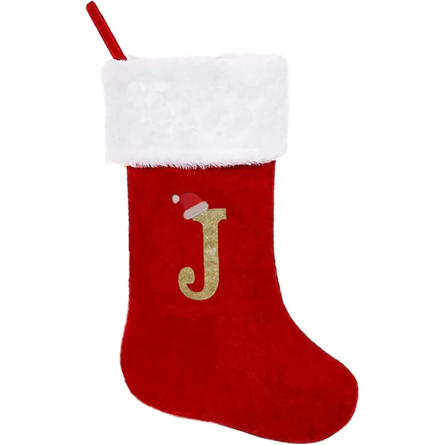 20 Inches Monogrammed Christmas Stockings,Letter J Personalized Christmas Stockings Red Stocking for Christmas Plush Cuffs Initial Christmas Stockings Holiday Xmas Gift