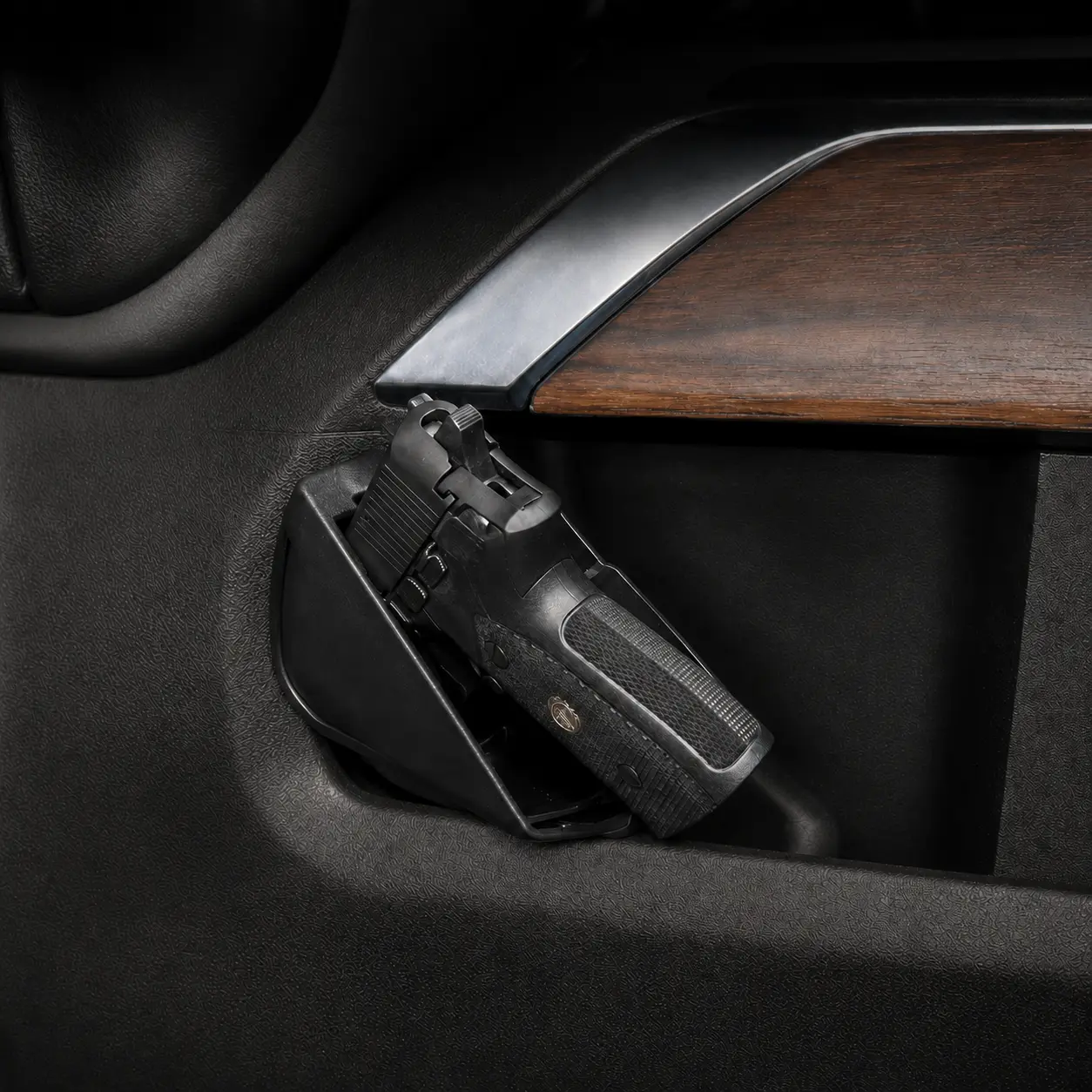Magnetic Retention Sidearm Holster with Low-Profile Angled Design – Custom-Fit Center Console Mount for 2019-2022 Chevy Silverado, GMC Sierra 1500, M&P Shield 9 – Hunting Vehicle Interior Accessory for Truck Owners