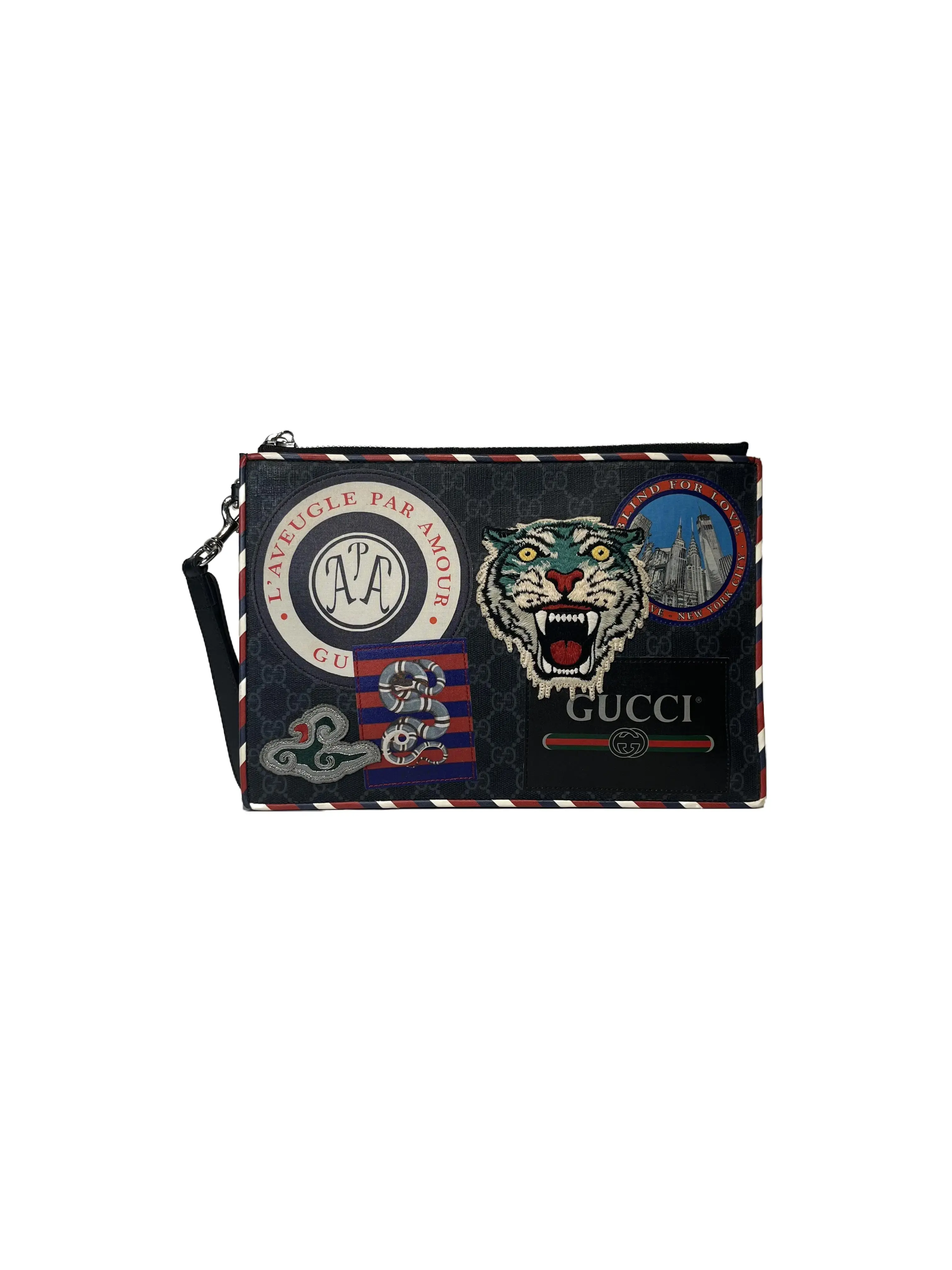 Pre-owned GUCCI Courrier GG Supreme Patch Clutch Bag