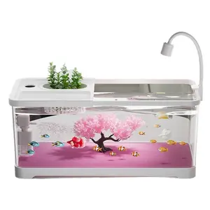New Model Filter Oxygen Generator Integrated Fish Tank Compact Design Transparent Full Set Desktop Aquarium Lazy Fish Tank Package Ecological Starter Fishbowl