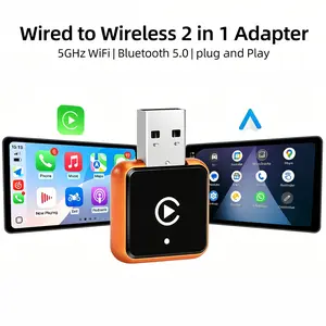 2026 Latest Glass Texture Dual Mode Wireless Carplay Adapter, Compatible with Apple and Android, Wired to Wireless Converter
