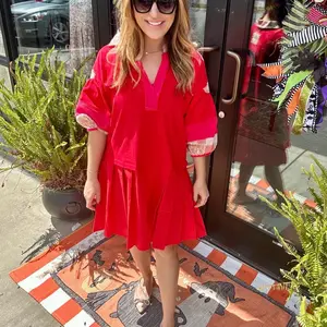 Umgee Red Patchwork Dress - Fashionable Patchwork Design for Red Umgee Apparel