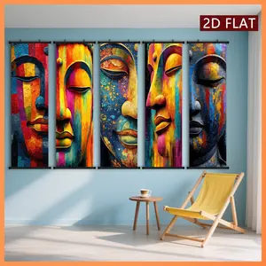 5pcs Colorful Buddha Wall Painting Modern Abstract Home Decor HD High Quality Printing Plastic Scroll Painting Odorless Anti-fading Suitable for Bedroom Bathroom Living Room Wall Decoration Exquisite Gift Choice
