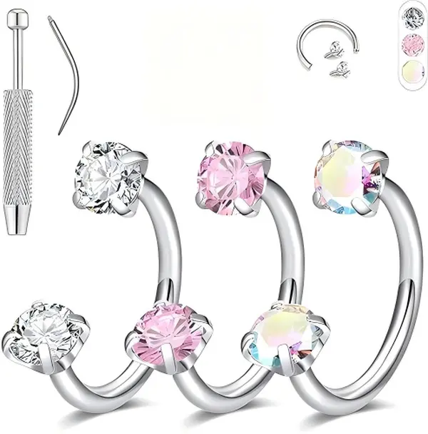 Dainty Horseshoe Nose Ring, 18G 8mm Implant Grade Titanium Septum Jewelry for Women, Hypoallergenic Double CZ Cartilage, Tragus & Lip Ring, Christmas & Valentine Gifts for Her