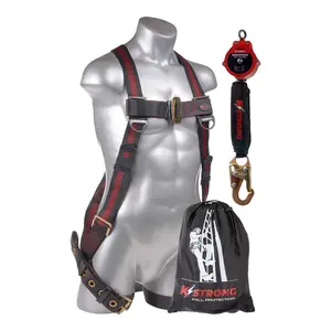 K Strong Combo Kit Elite 5-Point Full Body Harness, Dorsal D-ring, TB Legs, Micron 6' SRL w/ Snap Hook, Storage Bag (L-XL) UFK20510(L-XL)