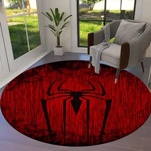 Red Spider Symbol themed round rug, indoor non-slip mat, machine washable, suitable for kitchen, bedroom, home decor, and usable in all seasons, Spider Design.L260109070