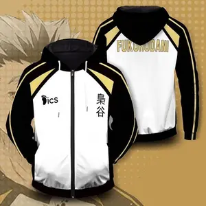Casual Anime Haikyuu Zip Hoodie Karasuno Nekoma Oversized Cosplay Hooded 3D Printed Zipper Pullover Men Women Long Sleeve Jacket Sweatshirts Tops
