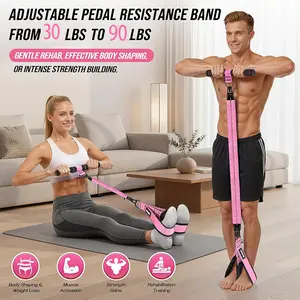 Adjustable Pedal Resistance Band 30-60 lbs with Handles, Multifunctional Foot Resistance Bands for Home Gym, Rehabilitation Training, Body Shaping, Strength Building for Men Women