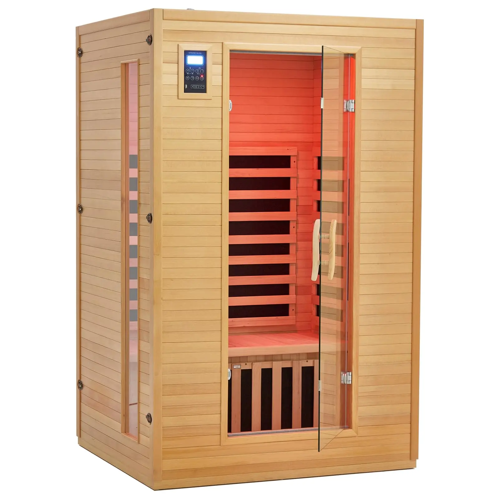 Garvee 2024 Upgrade 2-Person Low EMF Infrared Dry Sauna - 6 Heating Plates, Physical Therapy, Bluetooth Music Speaker, Color Therapy Light, Fullskin Contact, MP3 Aux, Dual Controls, Iron Shirt Wall Plate, Home Spa, Infrared Sauna, Tempered Glass, Towel Ra
