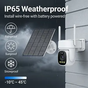 Outdoor wireless security camera, 4.0million pixel battery and solar-powered WiFi surveillance camera, 355 °     PTZ rotation, AI&PIR motion detection, spotlight and siren