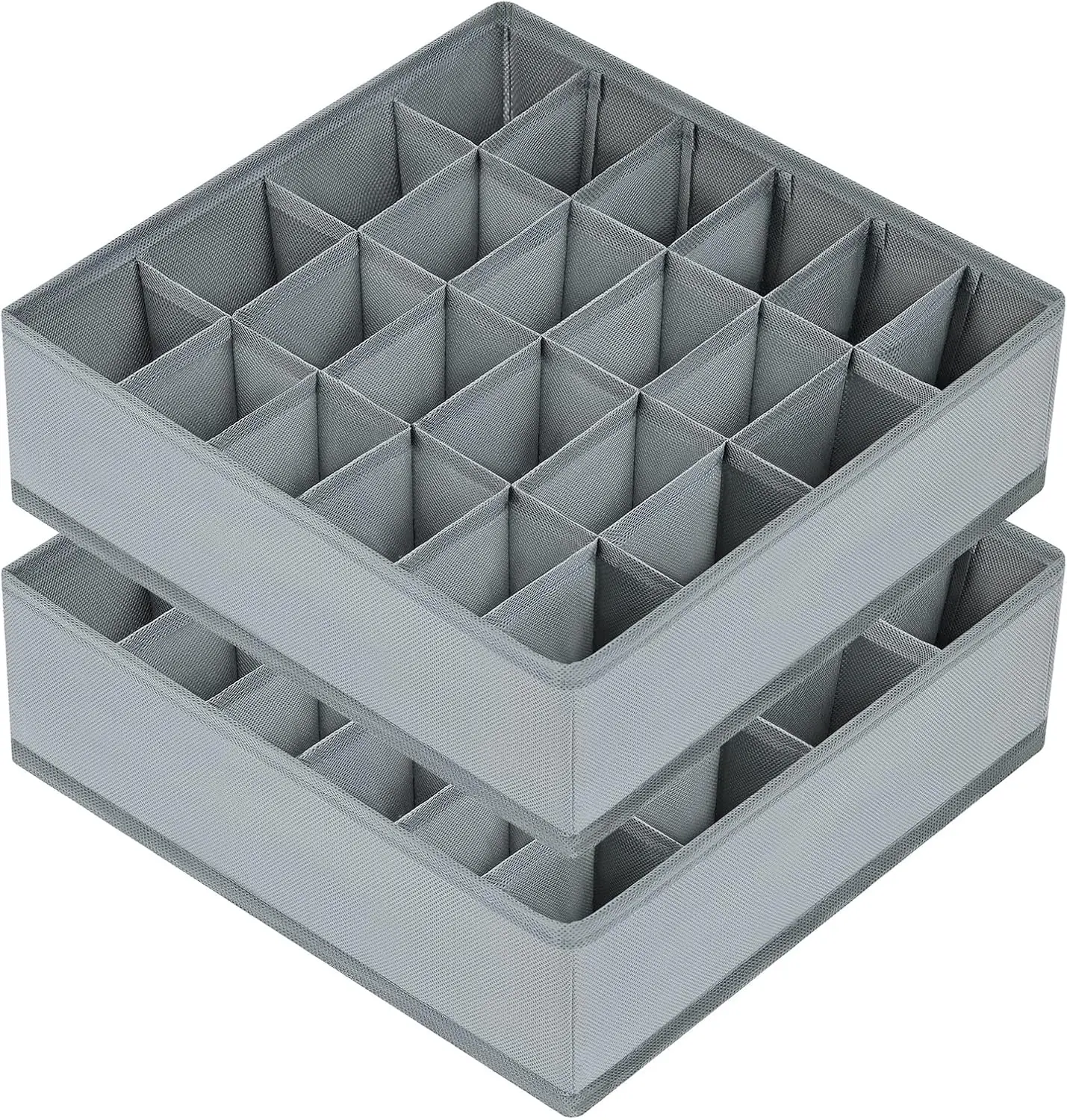 Sock Drawer Organizer Divider 2 Packs Underwear Organizer, 24 Cell Closet Organizers and Storage Organizer Sock Holders Organizers for Storing Socks, Handkerchiefs, Ties, Belts (Grey)
