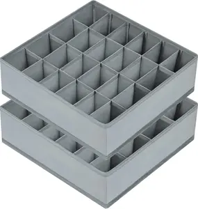 Sock Drawer Organizer Divider 2 Packs Underwear Organizer, 24 Cell Closet Organizers and Storage Organizer Sock Holders Organizers for Storing Socks, Handkerchiefs, Ties, Belts (Grey)