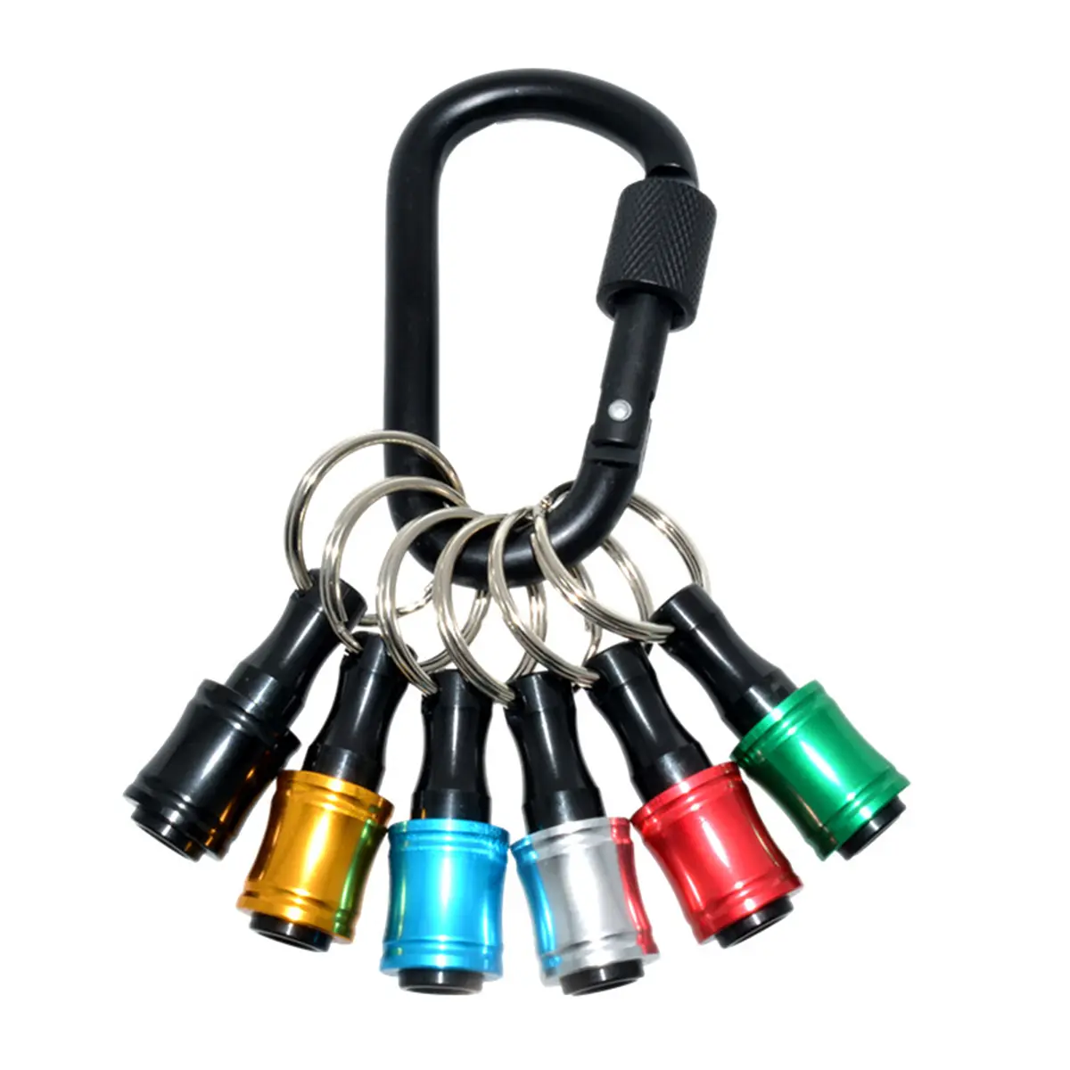 SETIPS 6pcs 1/4 inch Hex Shank Aluminum Alloy Screwdriver Bit Holder Light-Weight Quick-Change Extension Bar Keychain Drill Screw Adapter Portable,Black Carabiner,Push to Unlock,Tool Gifts for Men,Christmas Gift