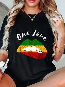 100% Cotton Rasta Reggae Lips One Pride Love Jamaican Music Kissing T-Shirt