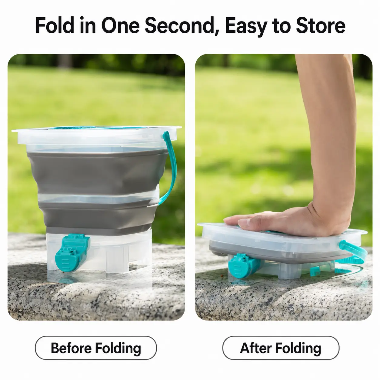Plastic Foldable Handle Bucket - Portable, Space-Saving Gel Ball Soaking Container with 7-8mm Pellet Filter, Drainage Function for Outdoor Nature Exploration Toys