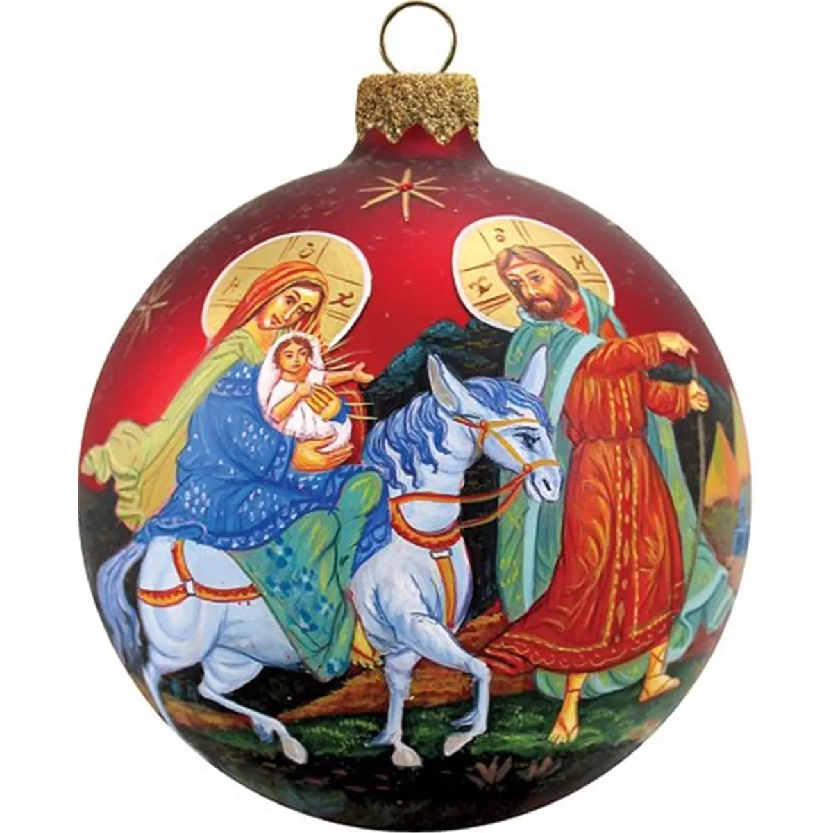 212 MAIN 3.5 in. Artistic Satin Nativity Gold Glass Ball Ornament, Festive Christmas Tree Decoration, Christmas Gift