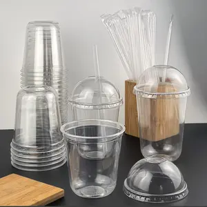 20/50 Sets 12oz Disposable Transparent Plastic Clear Cups with Dome Lids and Straws, Durable Party Cups for Ice Coffee, Milk Tea, Various Drinks, Party Supplies, Beverage Cups, Drinking Cups