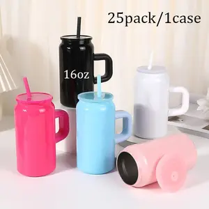 Crafix 25pcs 16oz Sublimable Stainless Steel Vacuum Insulated Tumbler - USA Warehouse Wholesale, Modern Leak-Proof Rainbow Drinkware with Lid, Straw, Handle, Portable Unbreakable Water Bottles for Iced Coffee, Festive Gifts,summerwins
