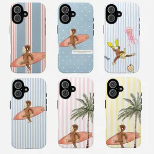 Surfing Monkey Tough Phone Case, curious georgee phone cover, Cute Cartoon Beach Protective cover for ip and ss, cartoon, gift for fans for kids