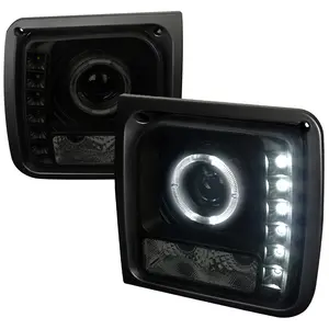 1997-2001 Jeep Cherokee Halo Projector Headlights w/ SMD LED Light Strip (Black Housing/Smoked Lens)