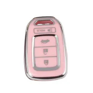 1pc Key Shell for 4-Key Car Keys, Tpu Soft Shell Car Key Protector Compatible with Honda Accord 2016-2017 & Civic 2016-2019, Choose From Multiple Colors and Keychains, Car Key Accessory