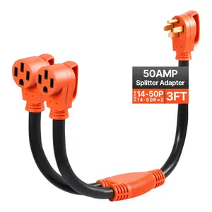 VEVOR Y Splitter Adapter Cord, Summervibes,Summervibes, 50 Amp NEMA 14-50, 4 Prong 240V Splitter for RV and EV, NEMA 14-50P to Dual 14-50R Outlets with Grip Handle, Heavy Duty 6/3+8/1 STW Wire, Outdoor RV Power Extension Cord