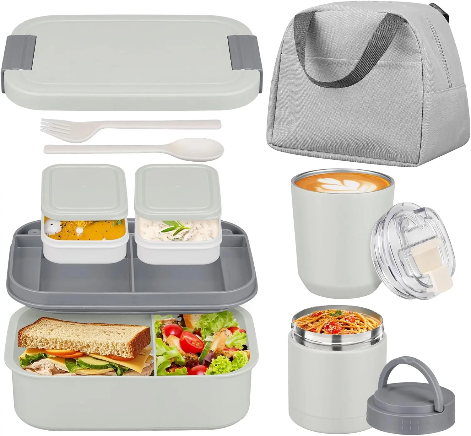 [Back To School] Large  Lunch Box Set for Adults Kids Women with 10.5oz Soup Thermo,Coffee Tumblers Men Girls Boys Teenagers Leak-Proof Lunch Food Containers with Lunch  microwavable portable dinner hot jar