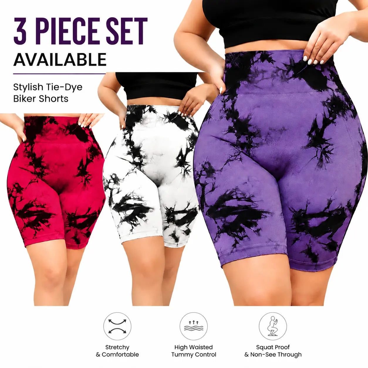 Women's Plus-Size Seamless Nylon Biker Yoga Shorts - High-Waist, Hip-Lift, Tie-Dye, High-Elasticity Sporty Sports Shorts for Yoga, Fitness, Biker Shorts