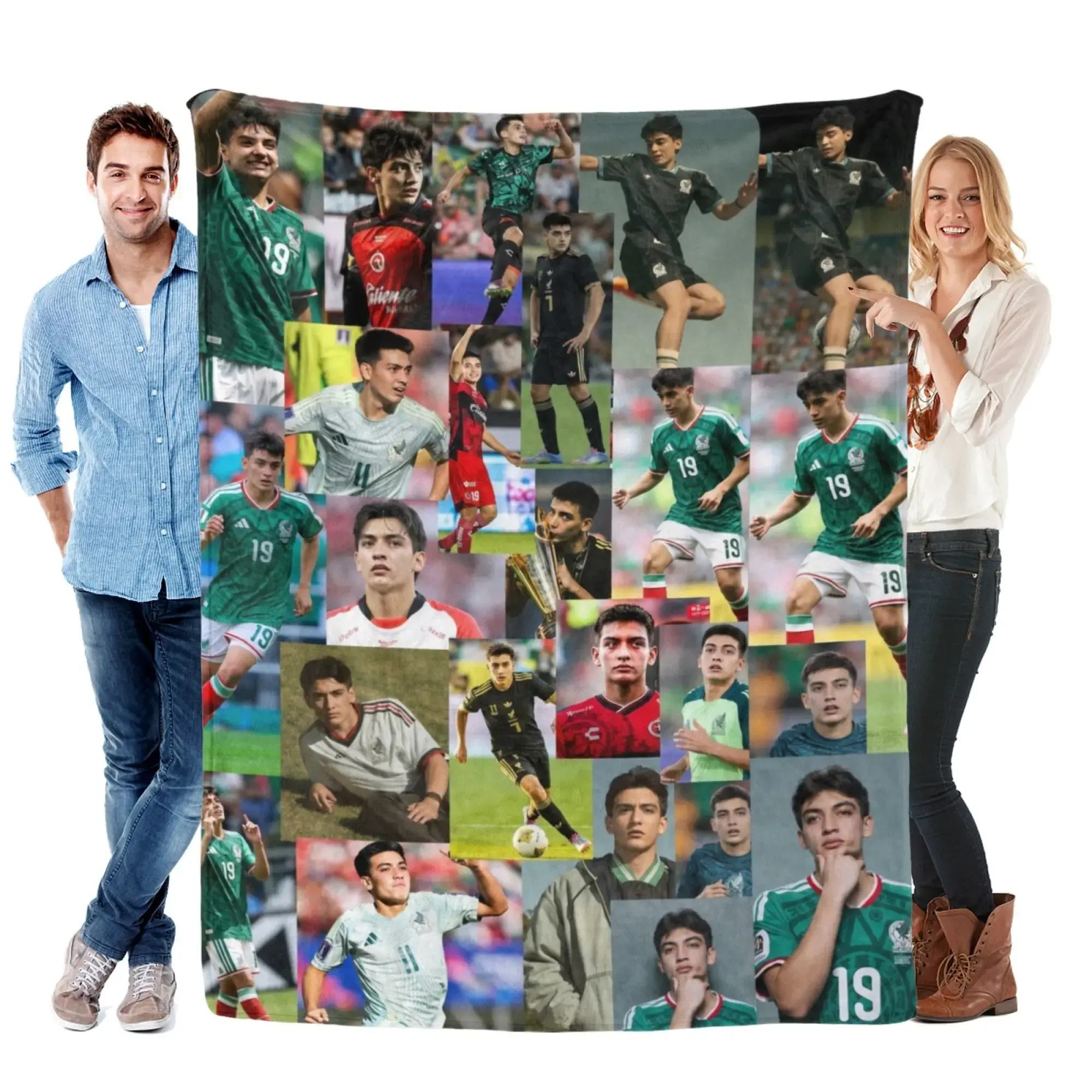 Gilberto Mora Mexico Soccer Flannel Blanket, Photo Collage Sports Throw Blanket, Fan Room Decor Gift