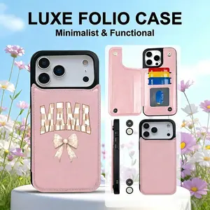 MAMA Bow Pattern Faux Leather Wallet phone case with Dual Magnetic Card Slots & Foldable Kickstand, Compatible with iPhone 17 Pro Max, 17 Air, 16, 15 Pro Max, 14 Pro, 13, 12 Pro Max Plus Series & Samsung Galaxy S25 S24 S23 S22 Plus Ultra