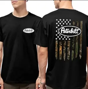 Peterbilt Flag T-Shirt, Distressed camo American flag with bold Peterbilt, Perfect for Car Enthusiasts, Top Cotton Menswear, Gift For Him& Her, Gift For Men& Women