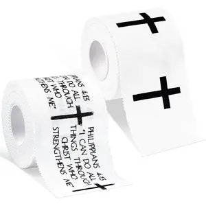 2Pcs Christian Athletic Tape 2in x 23ft Faith Cross Sports Tape Religious Bible Verse Cotton Zinc Oxide Wristbands Jesus Wrist Tapes for Football Baseball Gymnastics First Aid Injury Wrap (White)